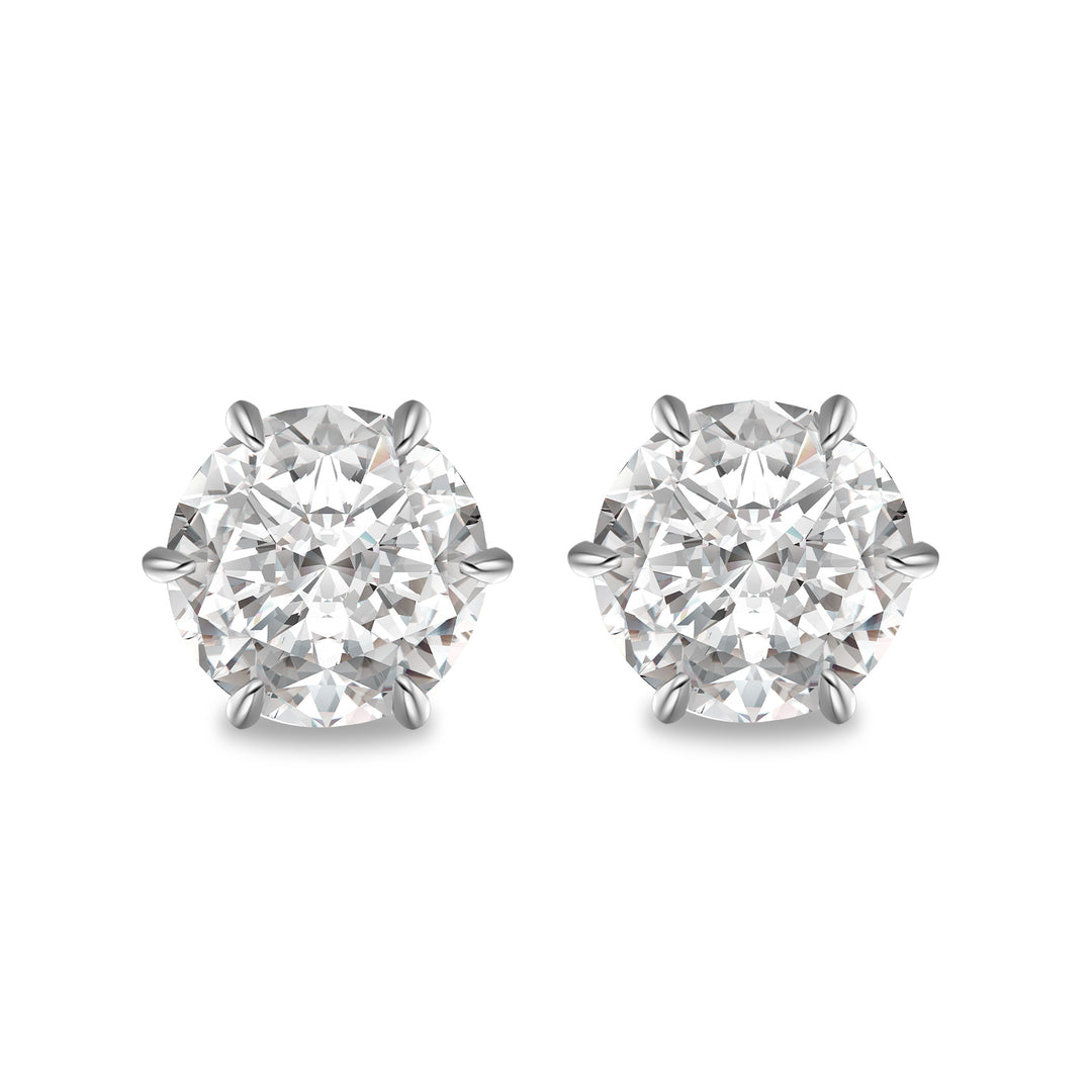 Moissanite Classic 2.0Ct Round Cut 6 Prong Stud Earrings In Sterling Silver