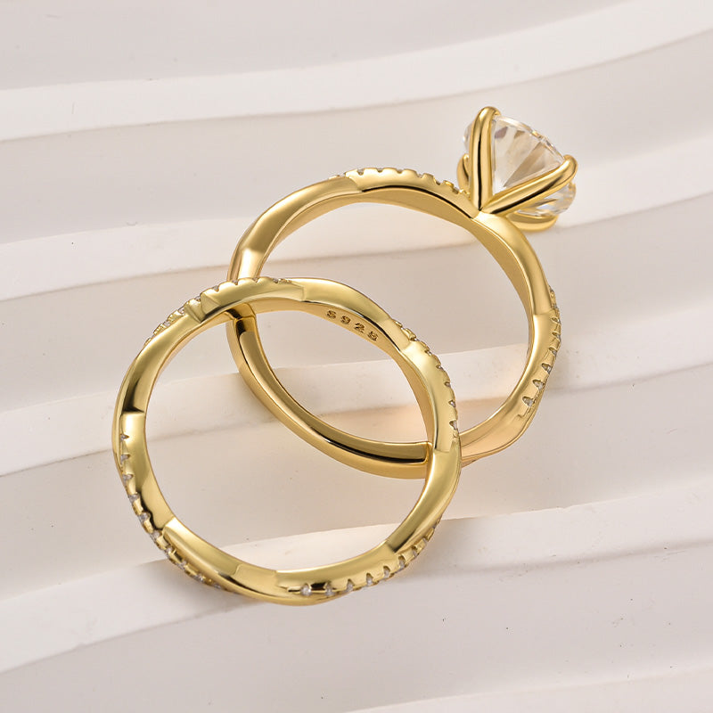 Rodiffy Moissanite 2.0 Ct Twist Yellow Gold Pave Wedding Ring Set