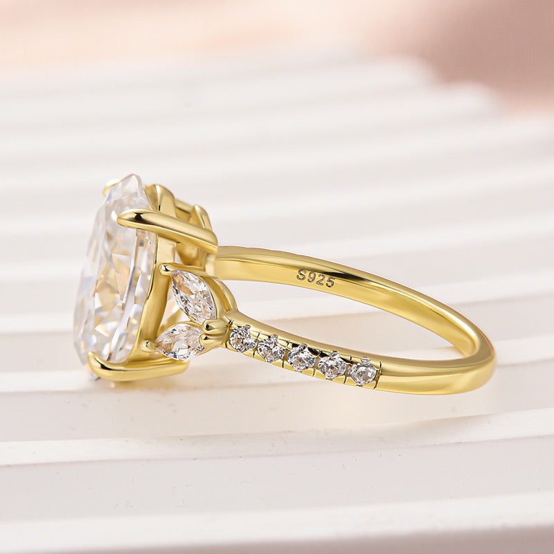 Rodiffy Moissanite 4.0 Ct Oval and Angled Marquise Five Stone Engagement Ring