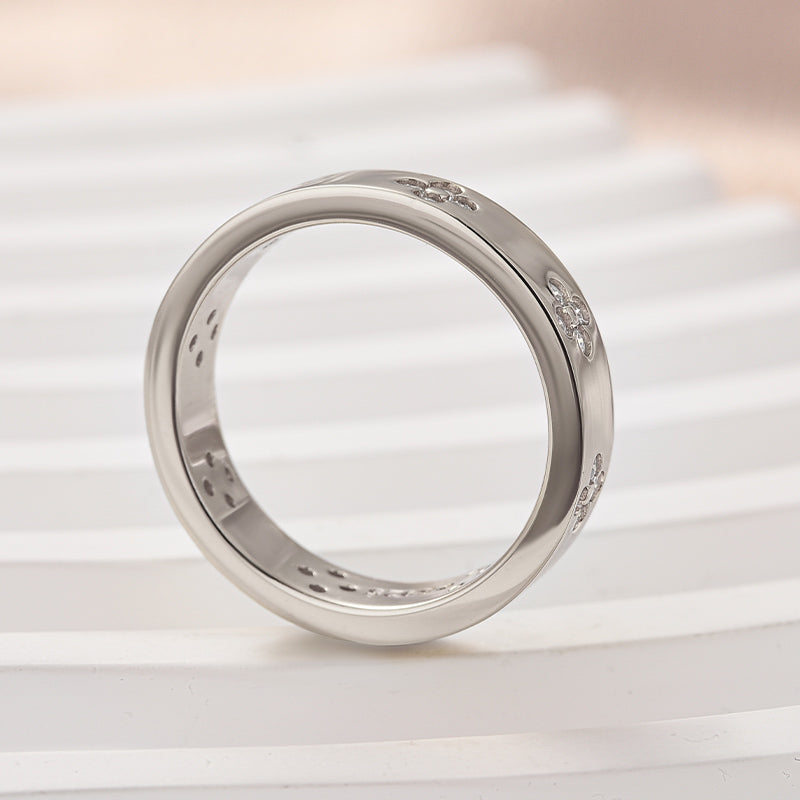 Rodiffy Moissanite White Gold Clover Wide Wedding Band