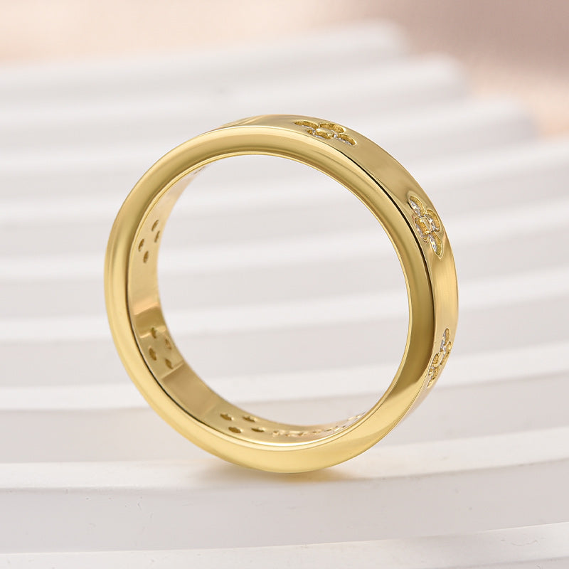 Rodiffy Moissanite Yellow Gold Clover Wide Wedding Band