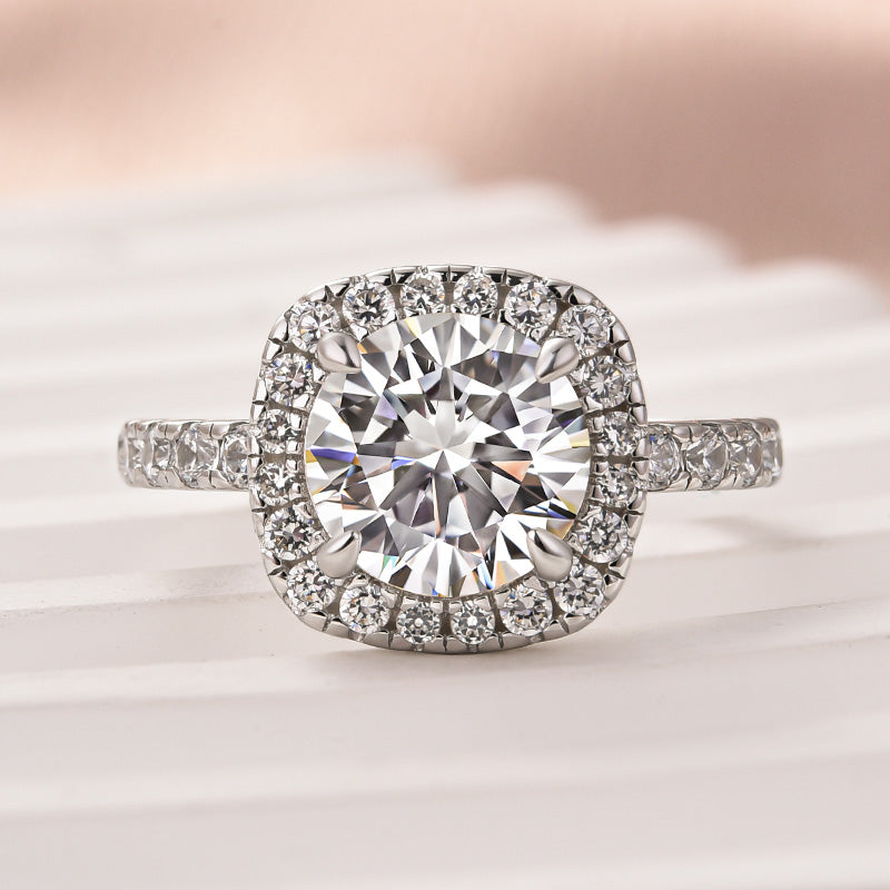 Rodiffy Moissanite 2.0 Ct Halo Round Cut White Gold Promise Ring