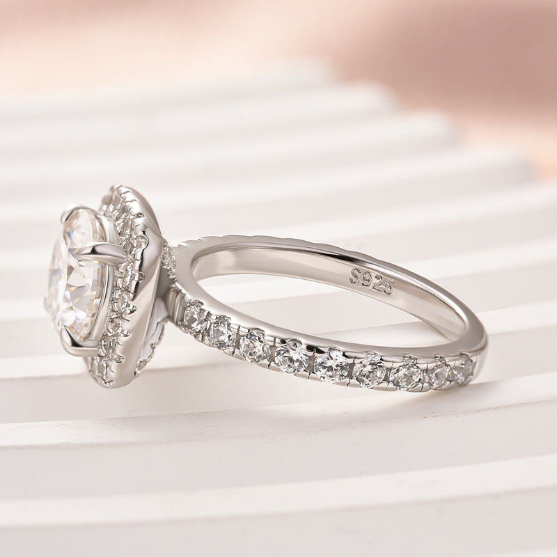 Rodiffy Moissanite 2.0 Ct Halo Round Cut White Gold Promise Ring