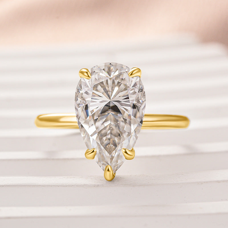 Rodiffy Moissanite 4.0 Ct Pear Cut Yellow Gold Engagement Ring For Women
