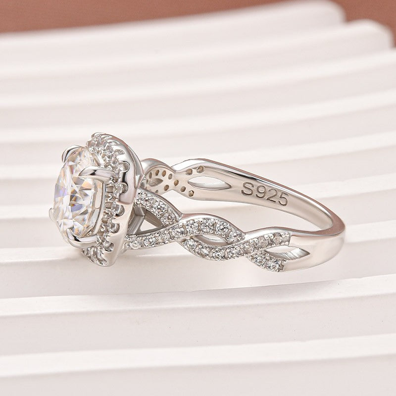 Moissanite 2.0 Ct Halo Round Cut Twist White Gold Engagement Ring