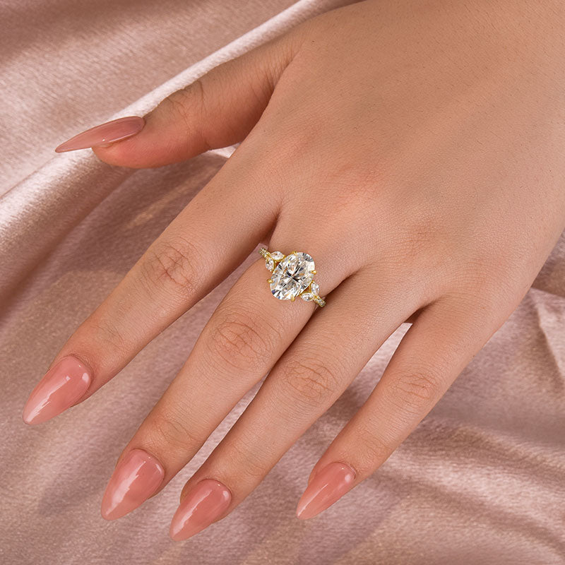 Rodiffy Moissanite 4.0 Ct Oval and Angled Marquise Five Stone Engagement Ring