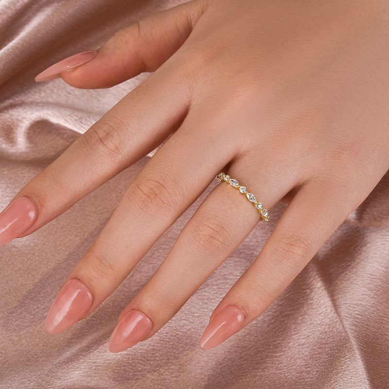 Rodiffy Moissanite 0.55 Ct Marquise-Round Yellow Gold Wedding Band