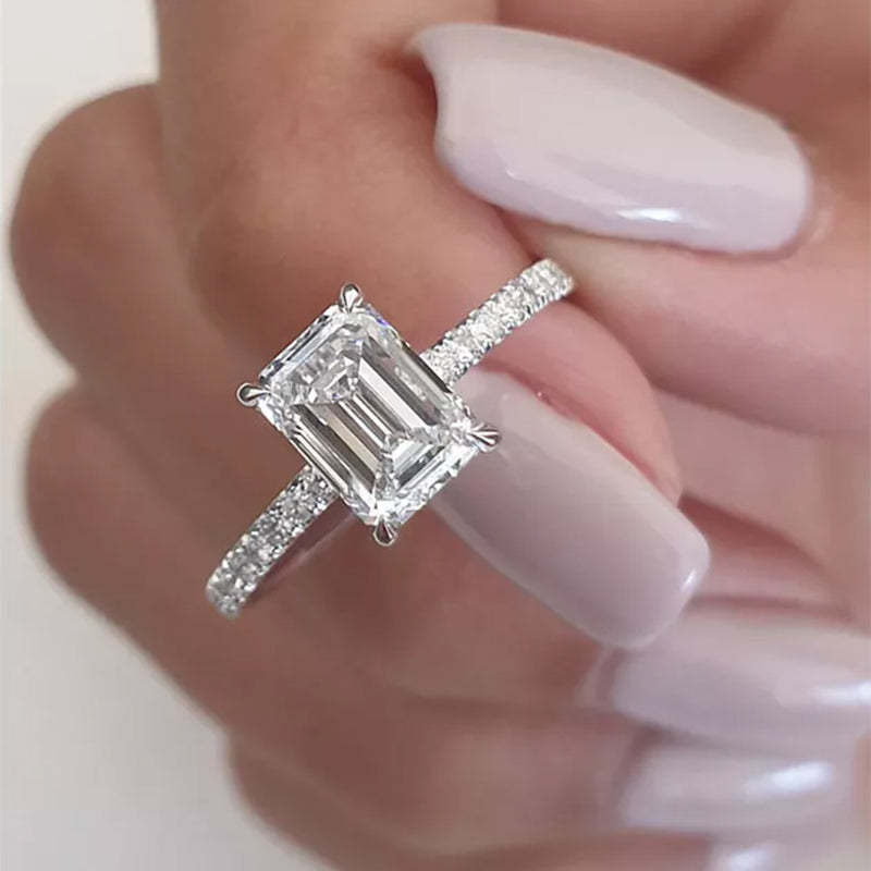 Rodiffy Moissanite 3.5 Ct Emerald Cut Engagement Ring For Women