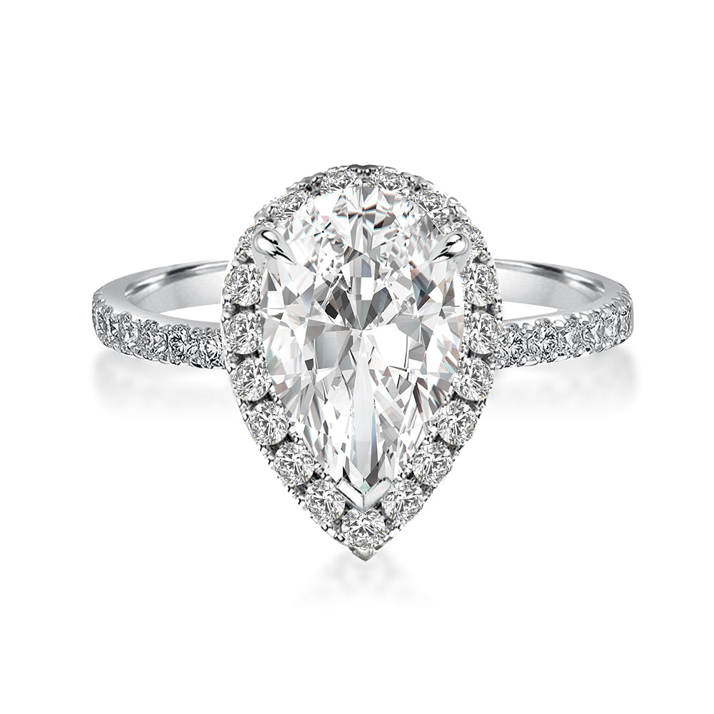 Rodiffy Moissanite 3.0 Ct Pear Cut Halo Engagement Ring For Women