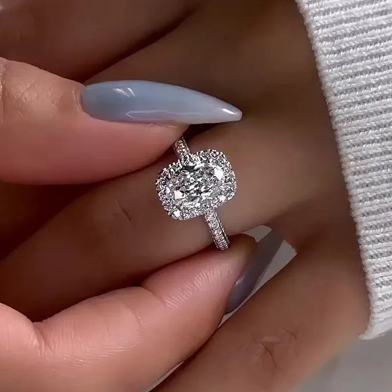 Rodiffy Moissanite 2.5 Ct Halo Oval Cut Promise Ring For Women