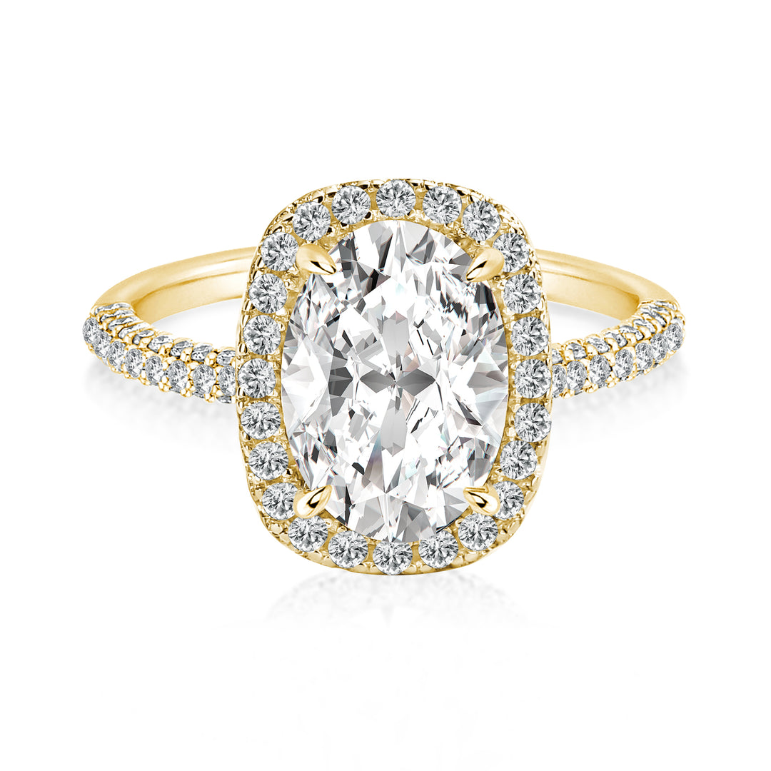 Rodiffy Moissanite 2.5 Ct Halo Oval Cut Yellow Gold Promise Ring