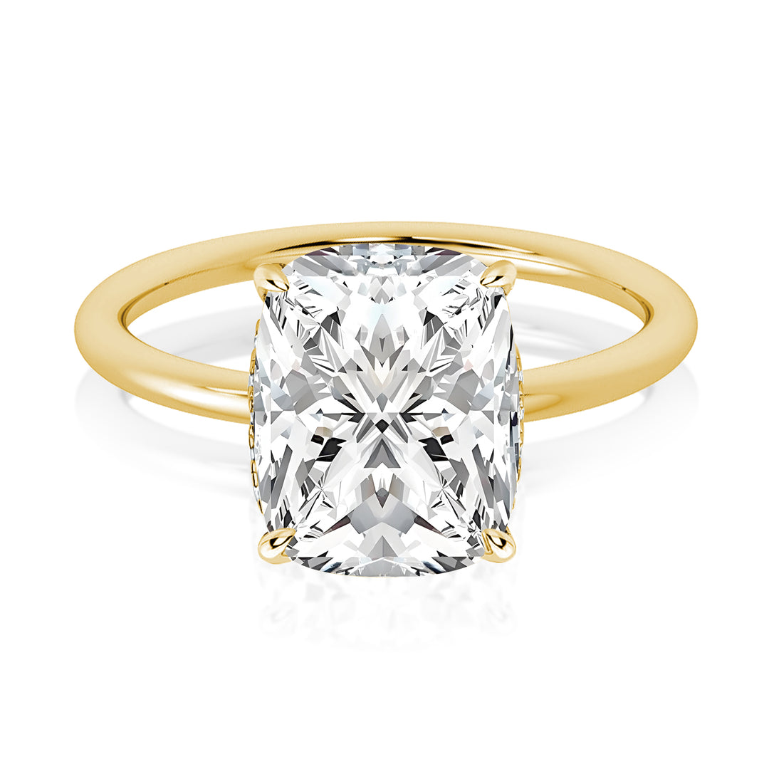 Rodiffy Moissanite 2.5Ct~4.0 Ct Cushion Cut Yellow Gold Engagement Ring