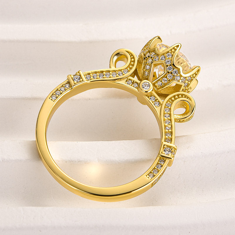 Rodiffy Moissanite 2.0Ct Round Cut Yellow Gold Promise Bridal Ring