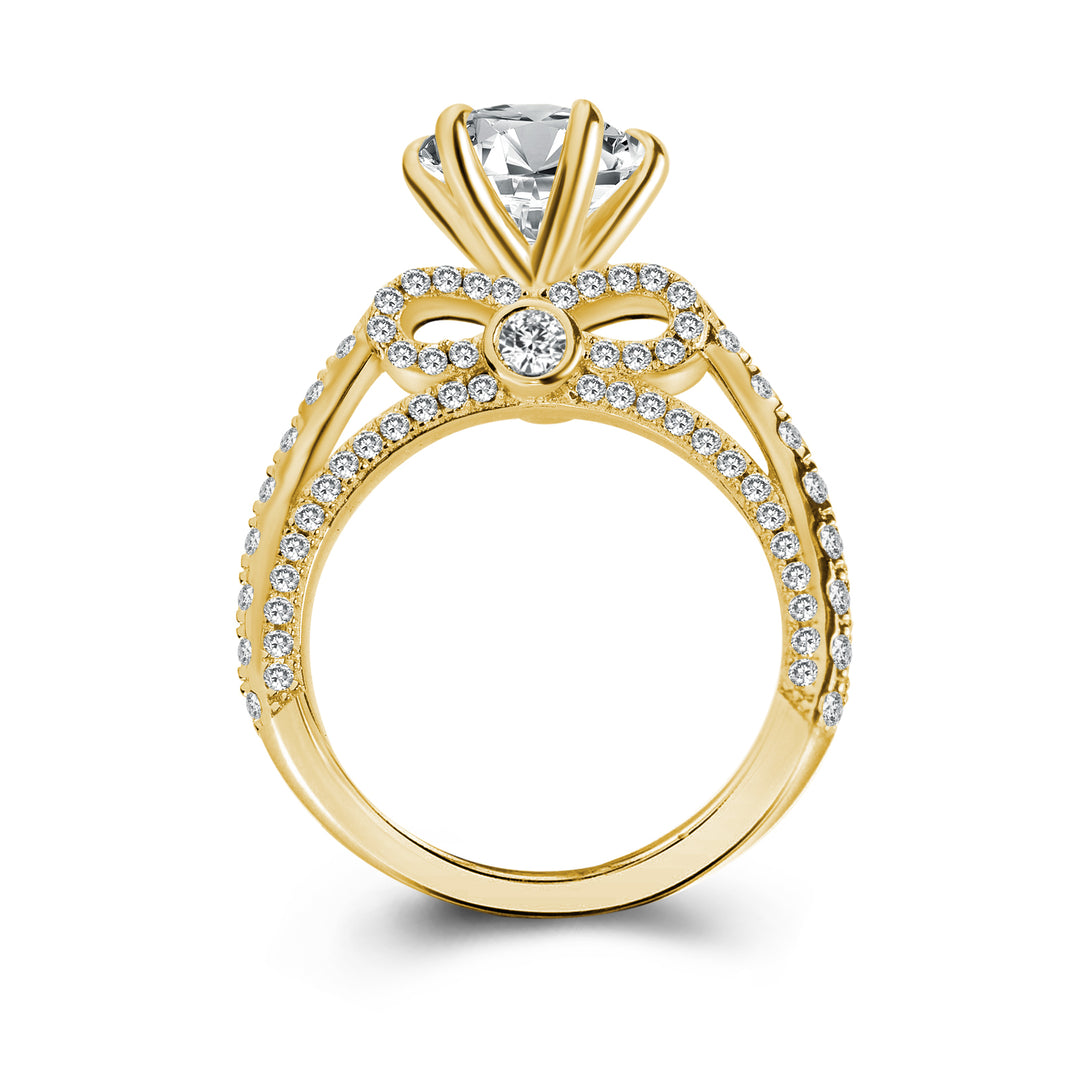Rodiffy Moissanite 2.0 Ct Bow Base Design Yellow Gold Promise Bridal Ring