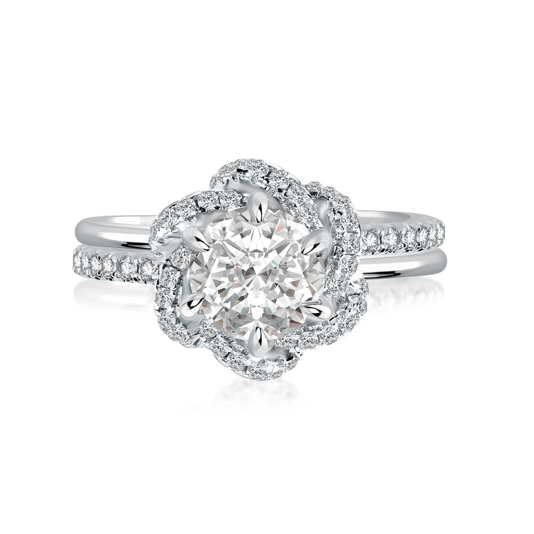 Rodiffy Moissanite 1.0Ct Round Cut Twist Flower Design Engagement Ring