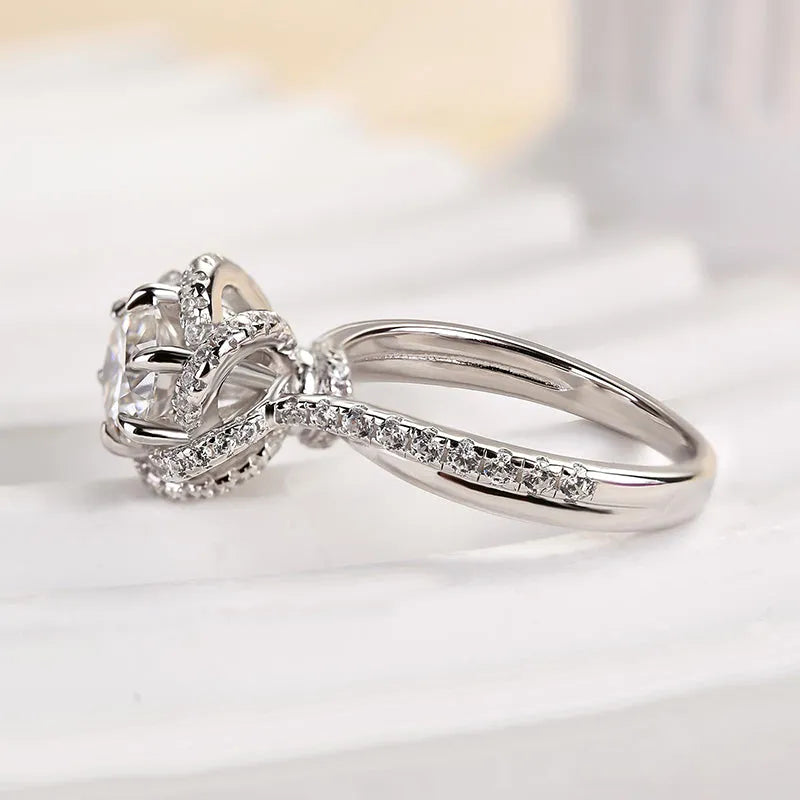 Rodiffy Moissanite 1.0Ct Round Cut Twist Flower Design Engagement Ring