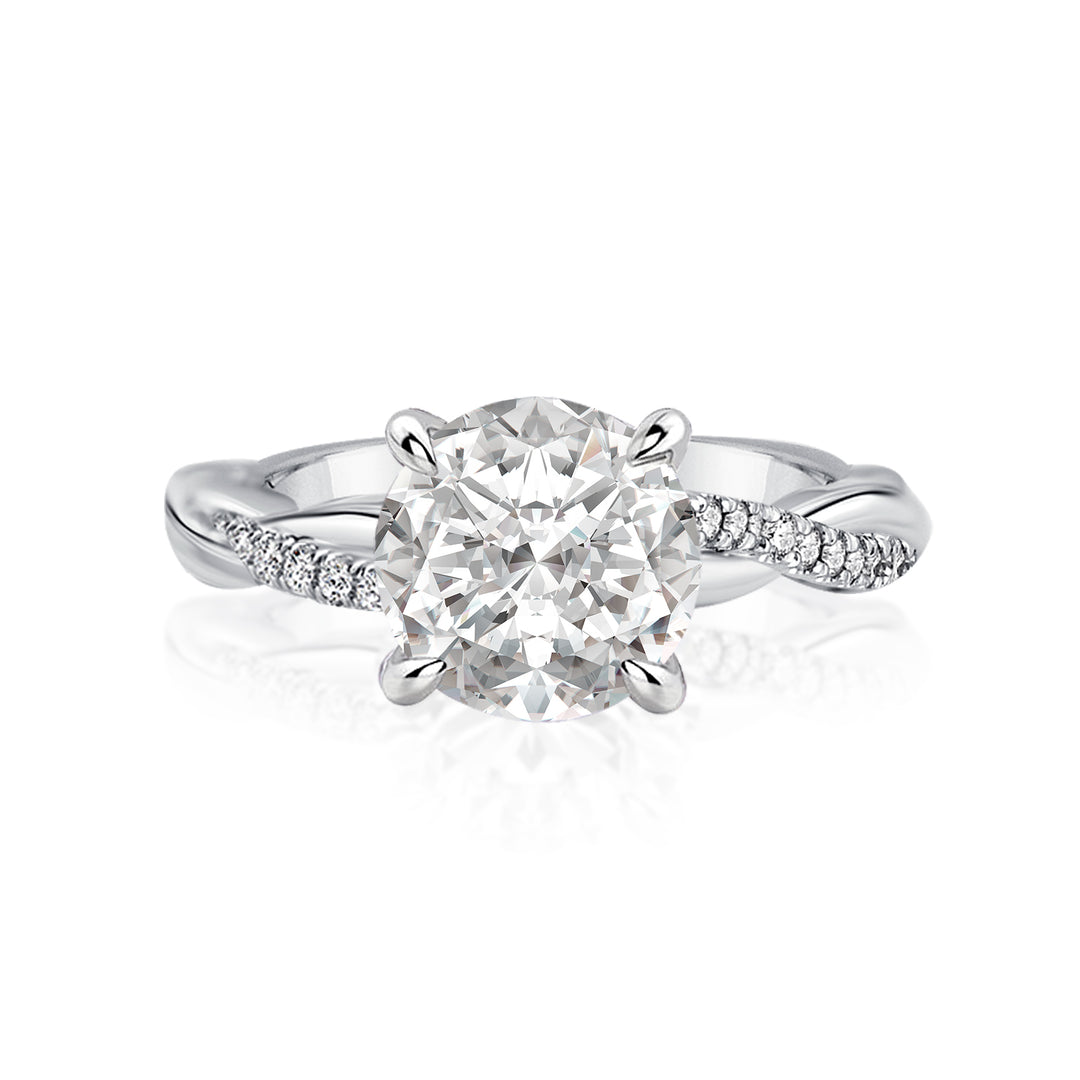 Rodiffy Moissanite 2.0 Ct Round Cut Twist White Gold Pave Promise Bridal Ring