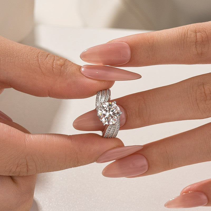 Moissanite 3.0 Ct Round Cut Twist White Gold Promise Ring