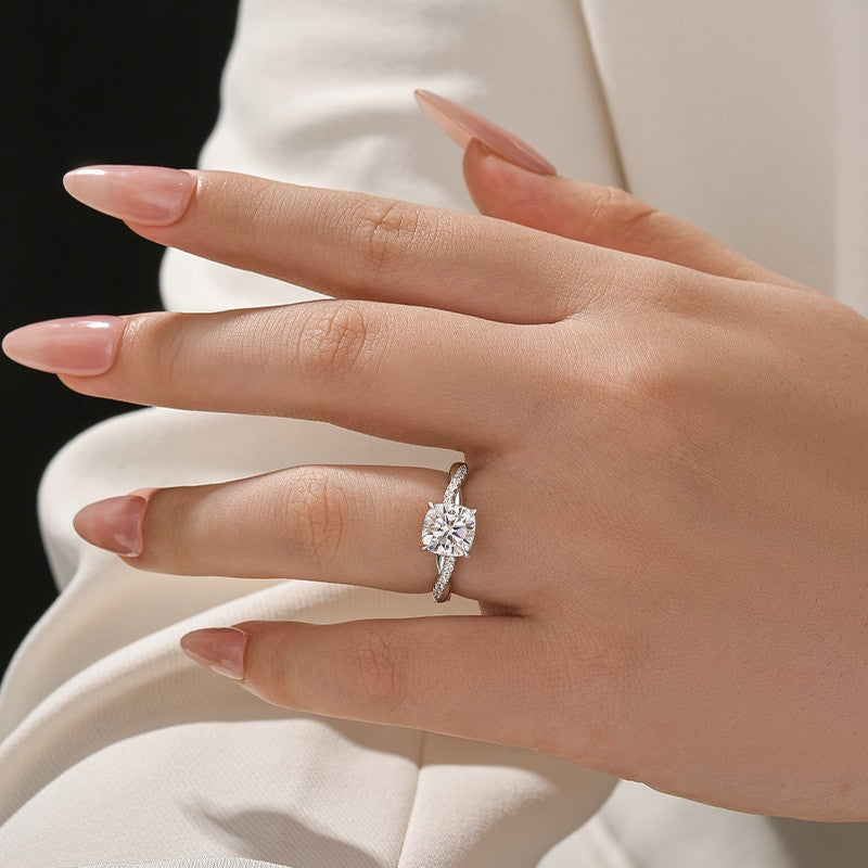 Moissanite 2.0Ct Cushion Cut Twist Engagement Ring Travel Ring In Sterling Silver