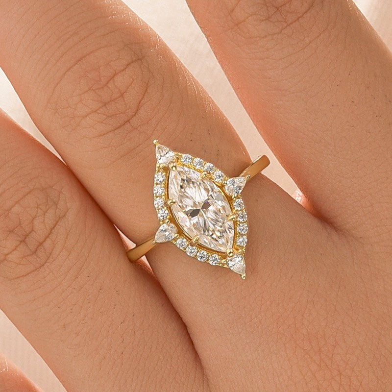 Vinatge Moissanite 2.0Ct Marquise Cut Halo Engagement Ring Travel Ring For Her
