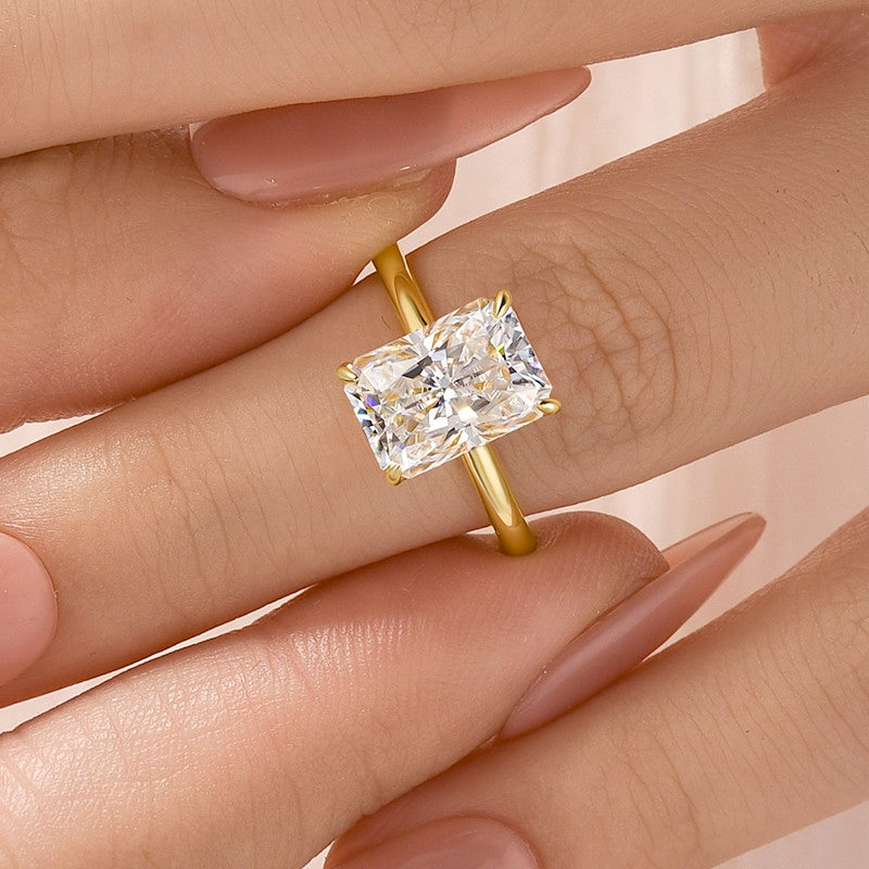 Rodiffy Moissanite 3.5Ct~4.5 Ct Radiant Cut Yellow Gold Engagement Ring