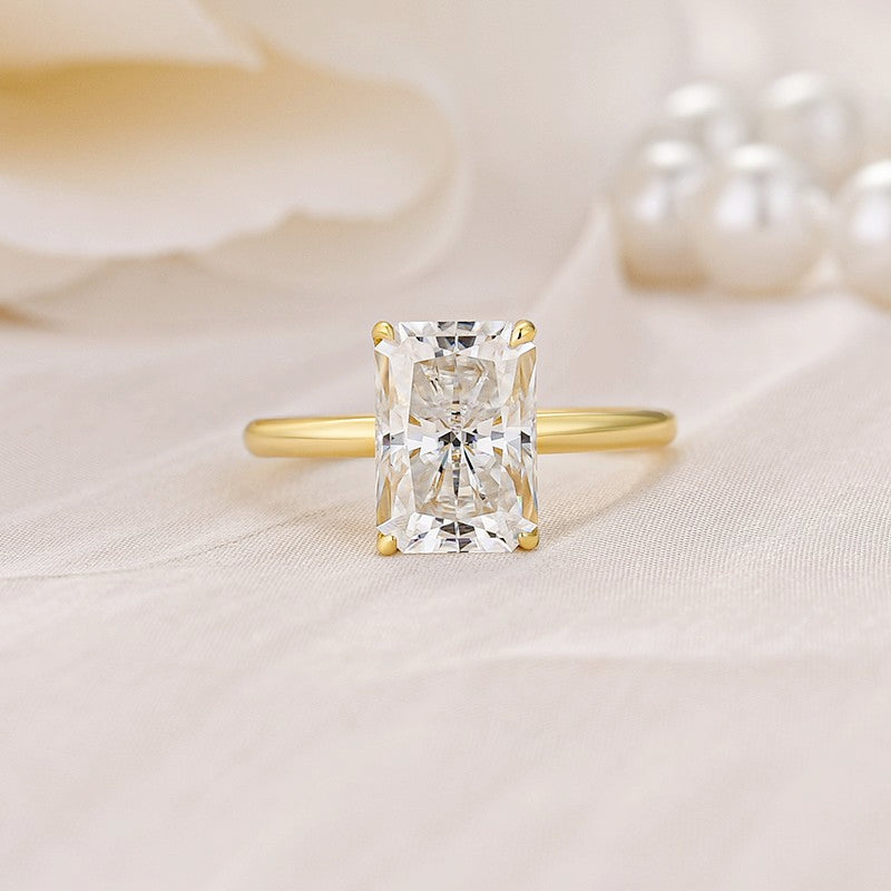 Rodiffy Moissanite 3.5Ct~4.5 Ct Radiant Cut Yellow Gold Engagement Ring
