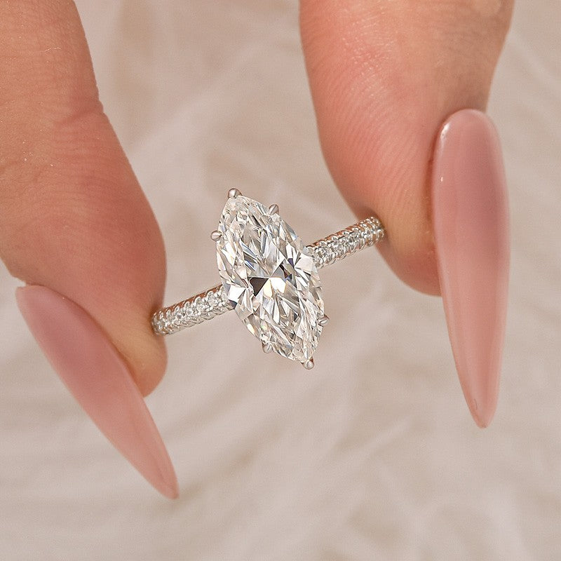Moissanite 3.0Ct Solitaire Marquise Cut Engagement Ring In Sterling Silver