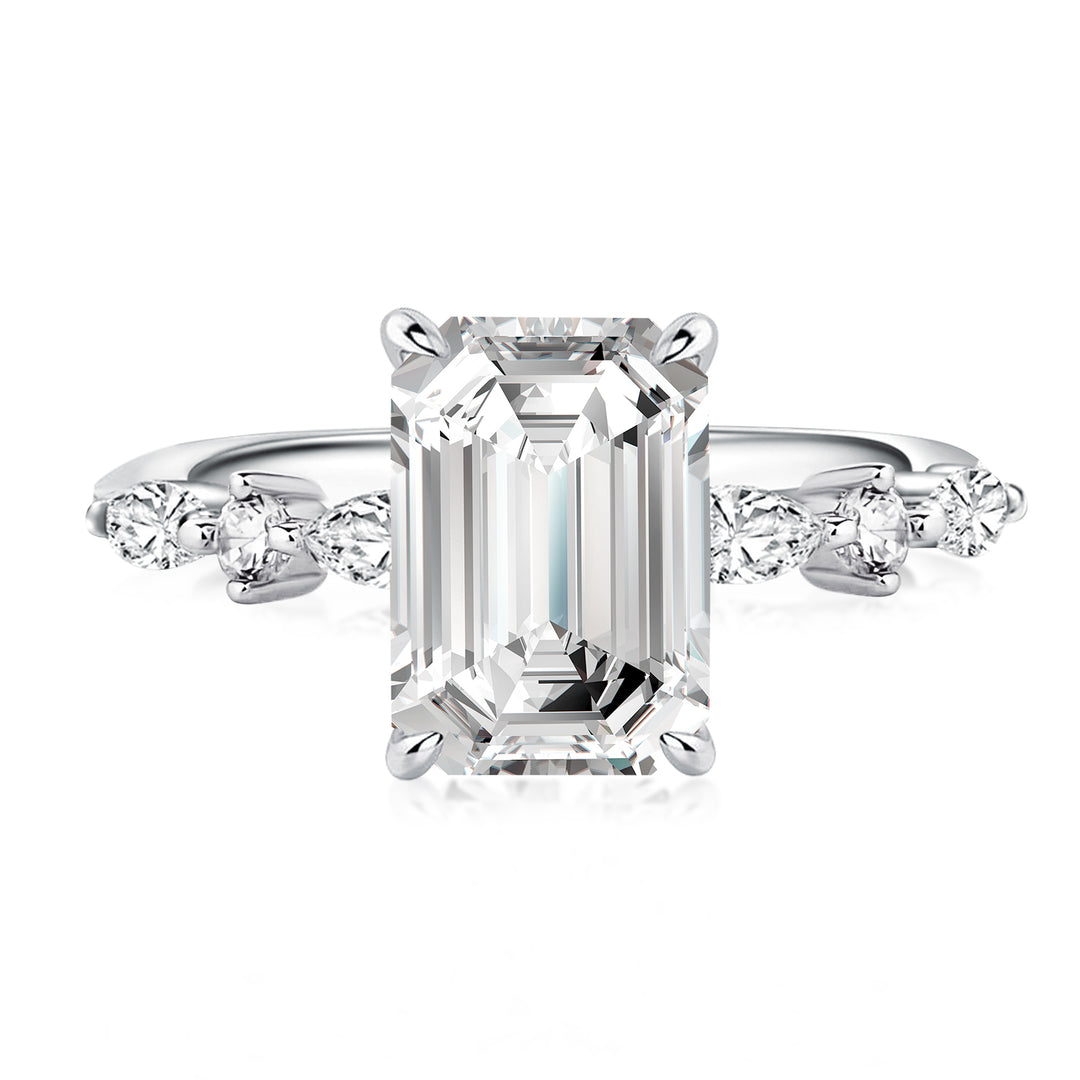 Moissanite 3.5 Carat Emerald Cut Classic Engagement Ring In Sterling Silver