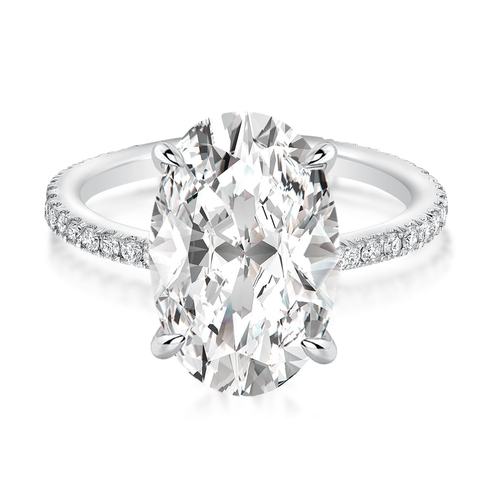 Moissanite 5.5Ct Oval Cut Hidden Halo White Gold Promise Ring For Women