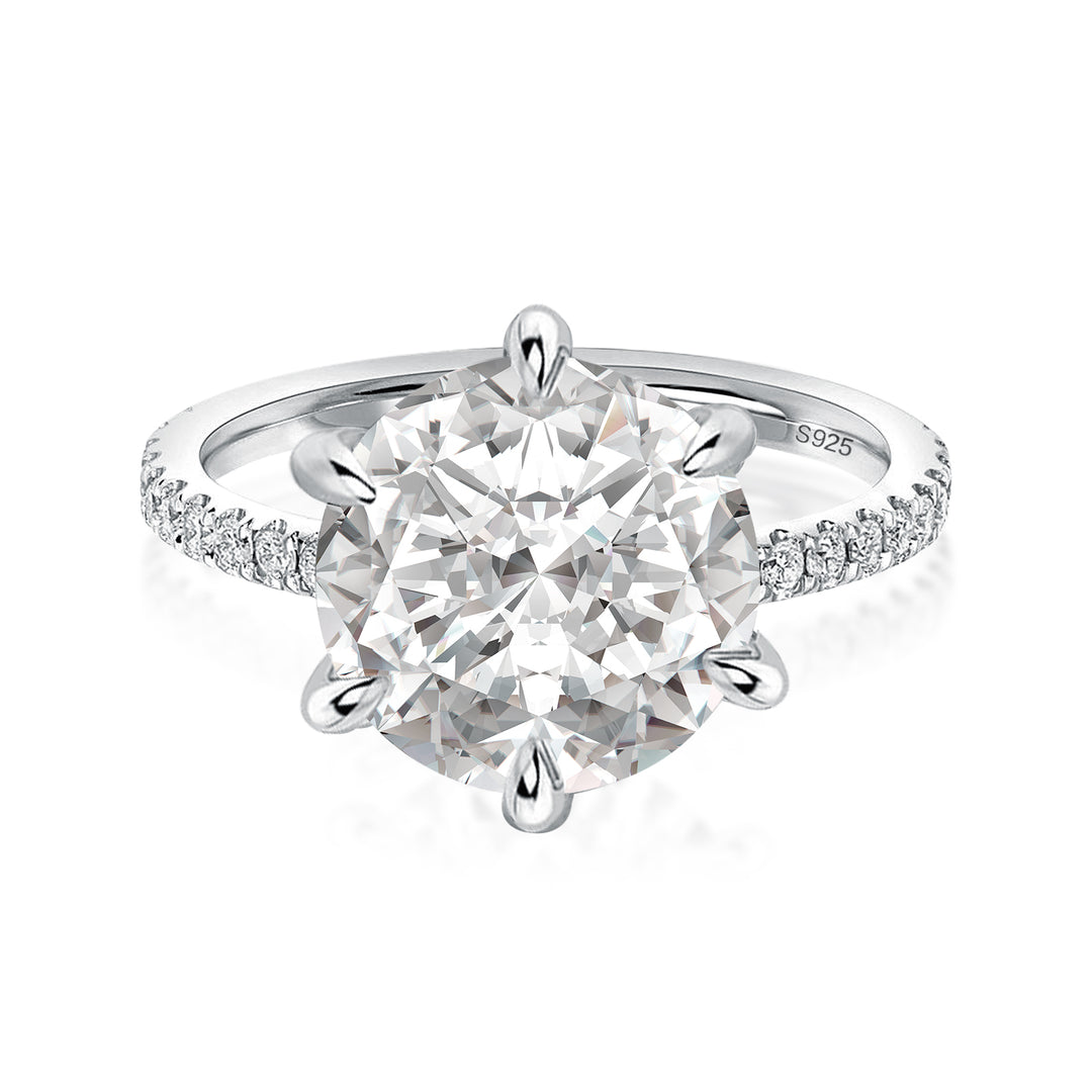 Moissanite 4.0 Ct Round Cut 6 Prong White Gold Promise Ring For Women