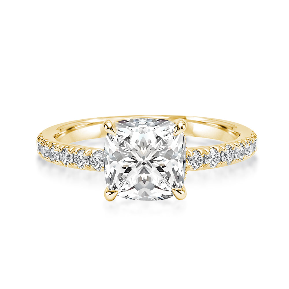 Rodiffy Moissanite 2.0 Ct Square Cushion Yellow Gold Promise Ring