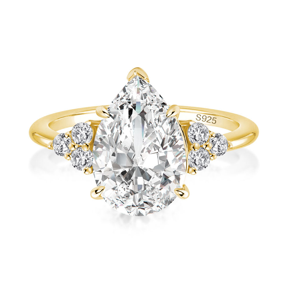 Rodiffy Moissanite 3.0 Ct Pear Cut Yellow Gold Engagement Ring with Round Cut Side Stone