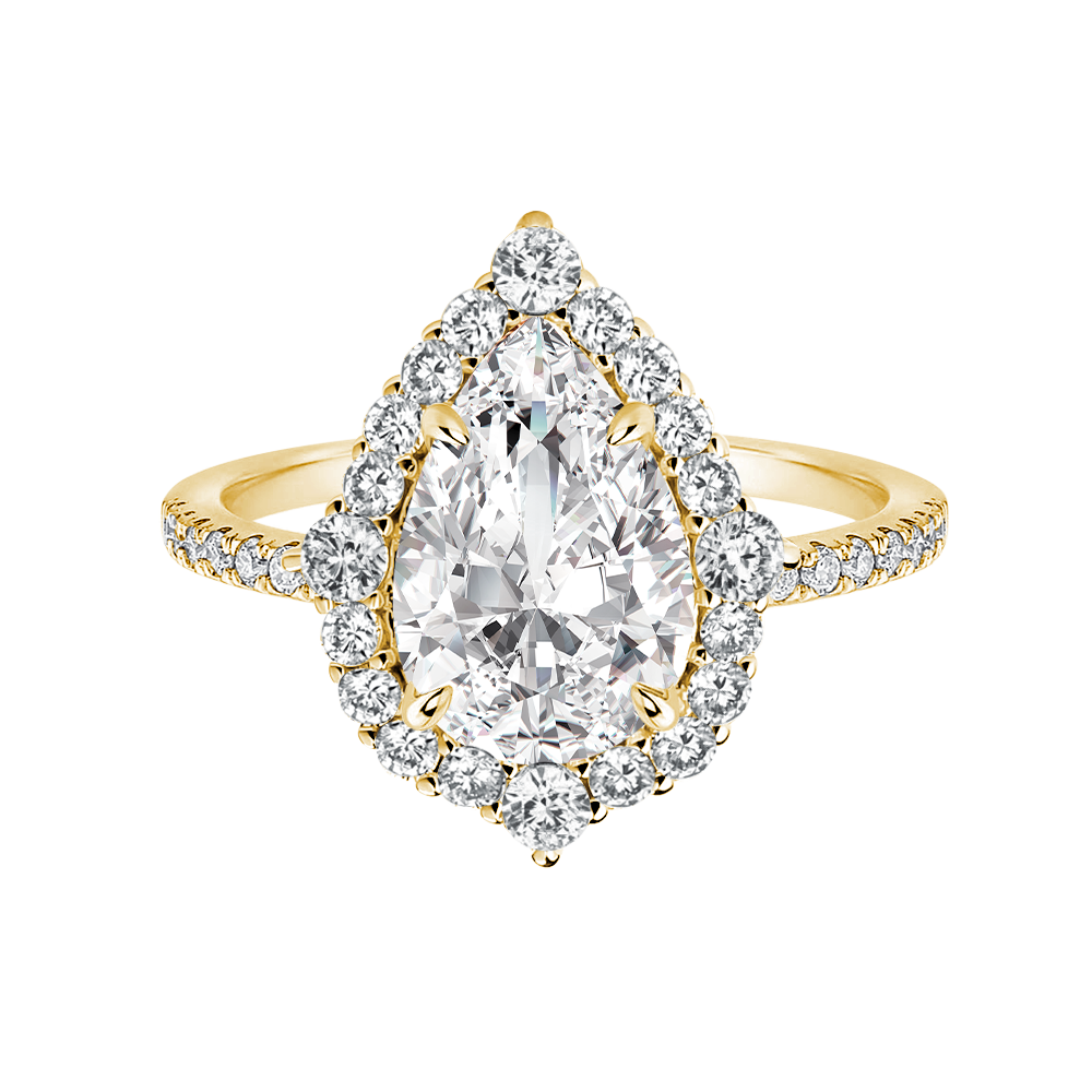 Moissanite 2.5 Ct Halo Pear Cut Yellow Gold Travel Ring