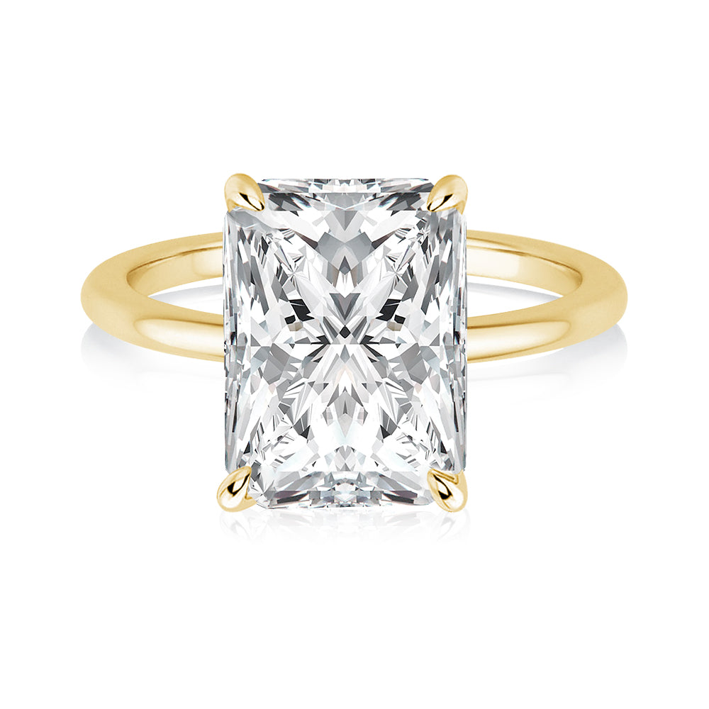 Rodiffy Moissanite 3.5Ct~4.5 Ct Radiant Cut Yellow Gold Engagement Ring