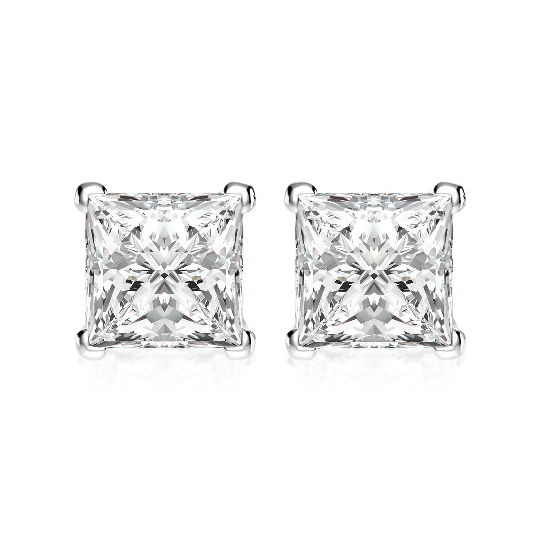 Rodiffy 2.0 Ct Moissanite Diamond White Gold 4 Prong Princess Stud Earrings
