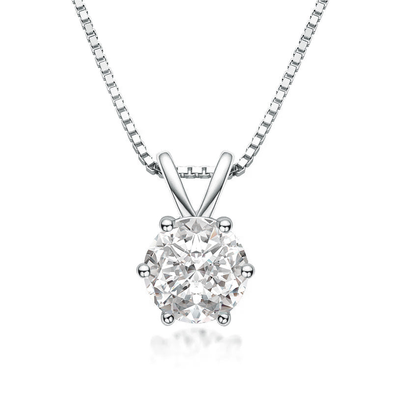 Rodiffy Moissanite 1.0 Ct Round Cut White Gold 6 Prong Pendant Necklace