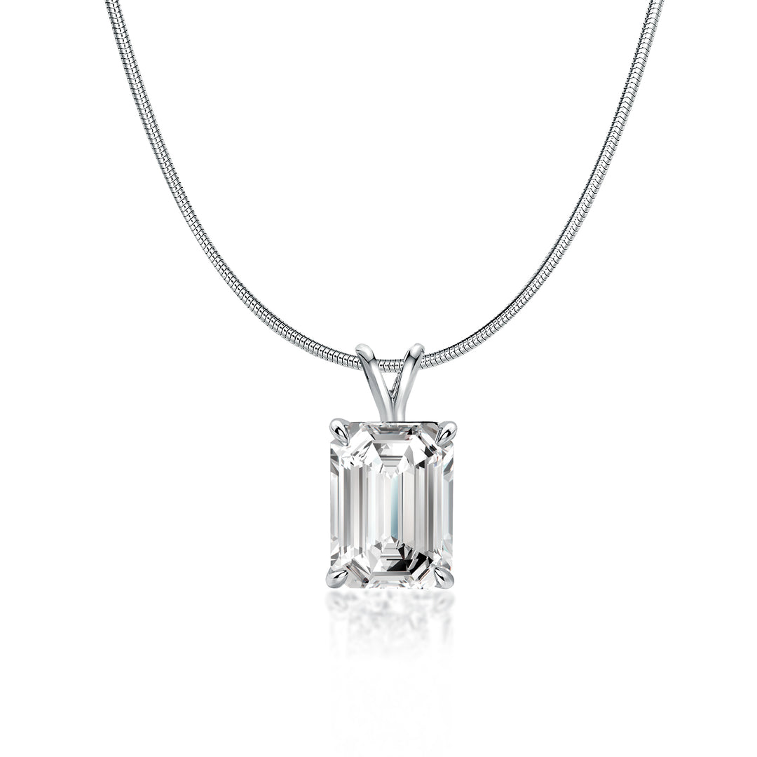 Moissanite 3.5Ct Emerald Cut White Gold Pendant Necklace