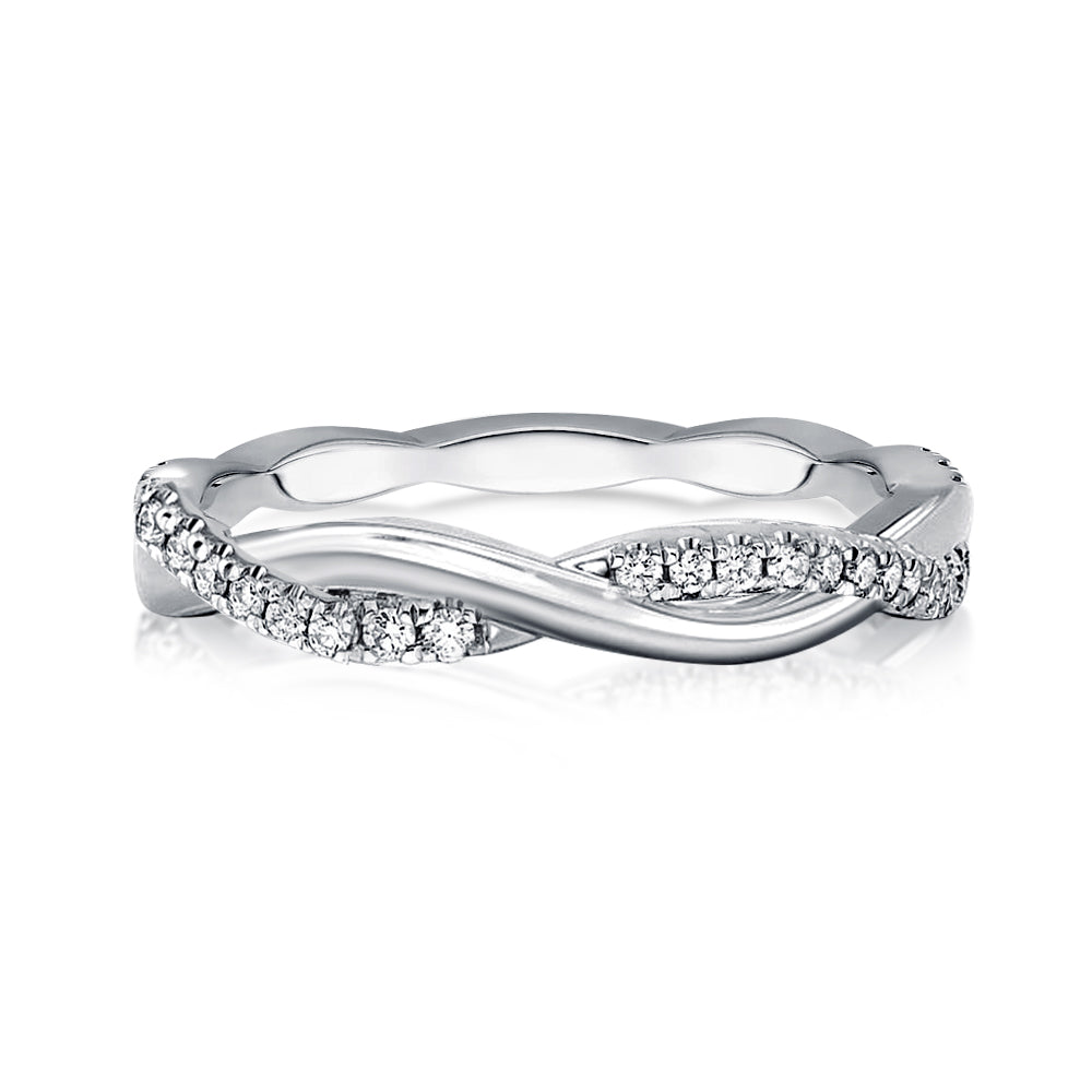 Rodiffy Moissanite 0.3 Ct Round Cut Pave White Gold Wedding Band