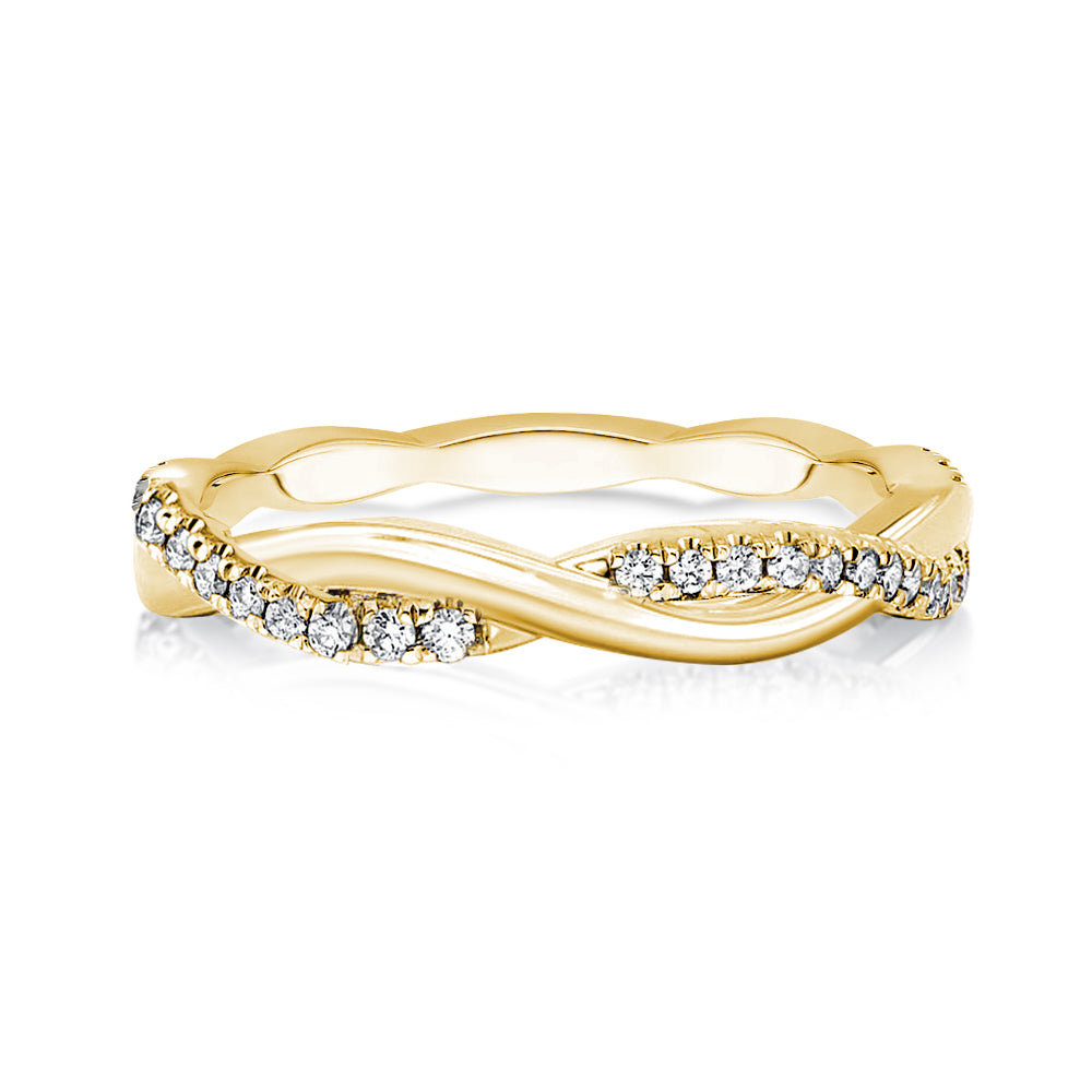Rodiffy Moissanite 0.3 Ct Round Cut Pave Yellow Gold Wedding Band