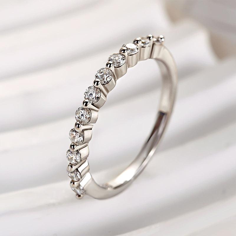 Rodiffy Moissanite 0.4 Ct Round Cut Half Eternity Thin Women's Wedding Band
