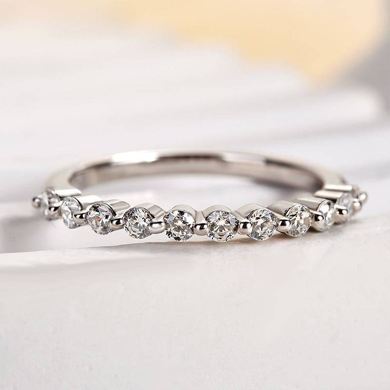Rodiffy Moissanite 0.4 Ct Round Cut Half Eternity Thin Women's Wedding Band