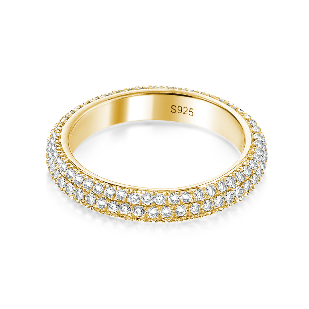 Triple Row Pavé 2.0Ct Yellow Gold Moissanite Wedding Ring