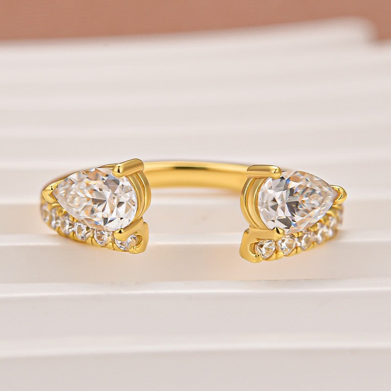 1.0Ct Pear Cut Yellow Gold Open Wedding Band In Sterling Silver