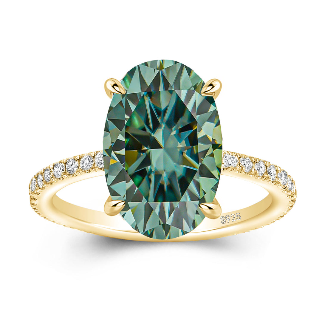 Moissanite 4.0Ct Oval Cut Green Hidden Halo Engagement Ring in Sterling Silver