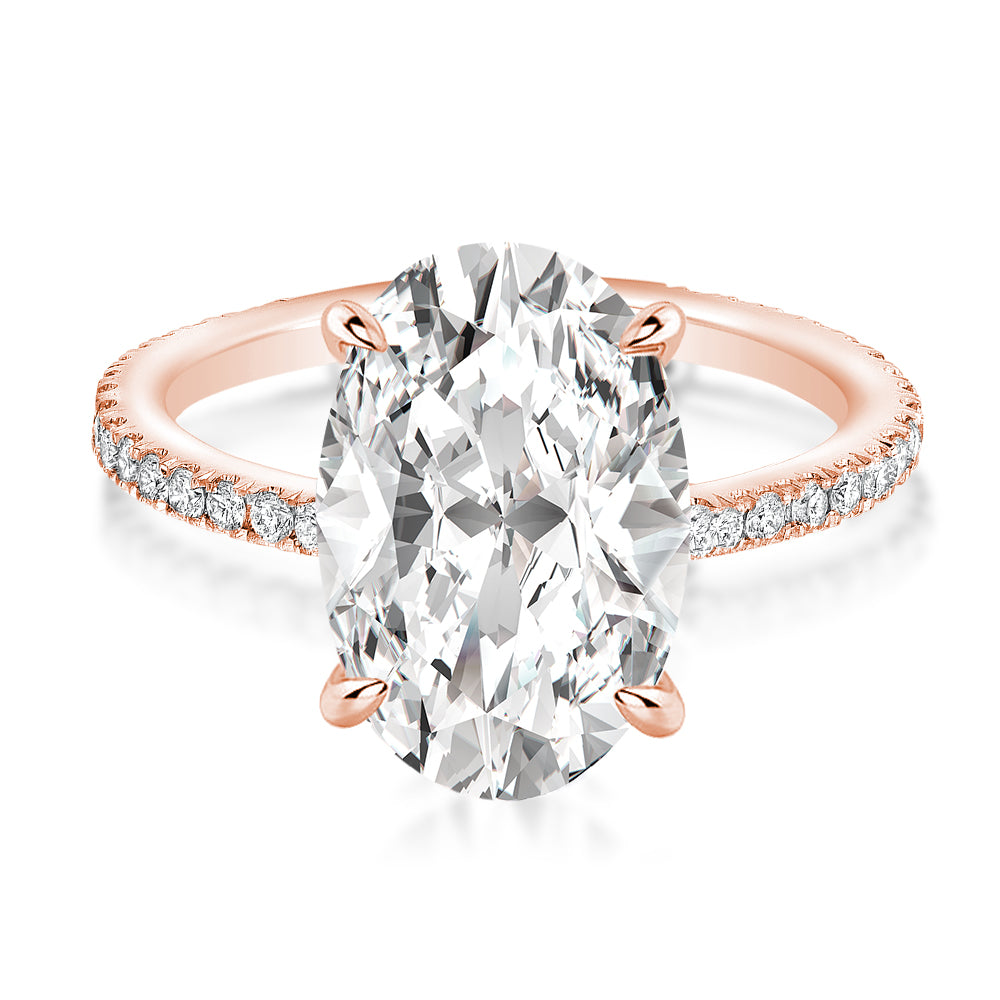 Moissanite 4.0 Ct Oval Cut Pavé Rose Gold Engagement Ring For Women