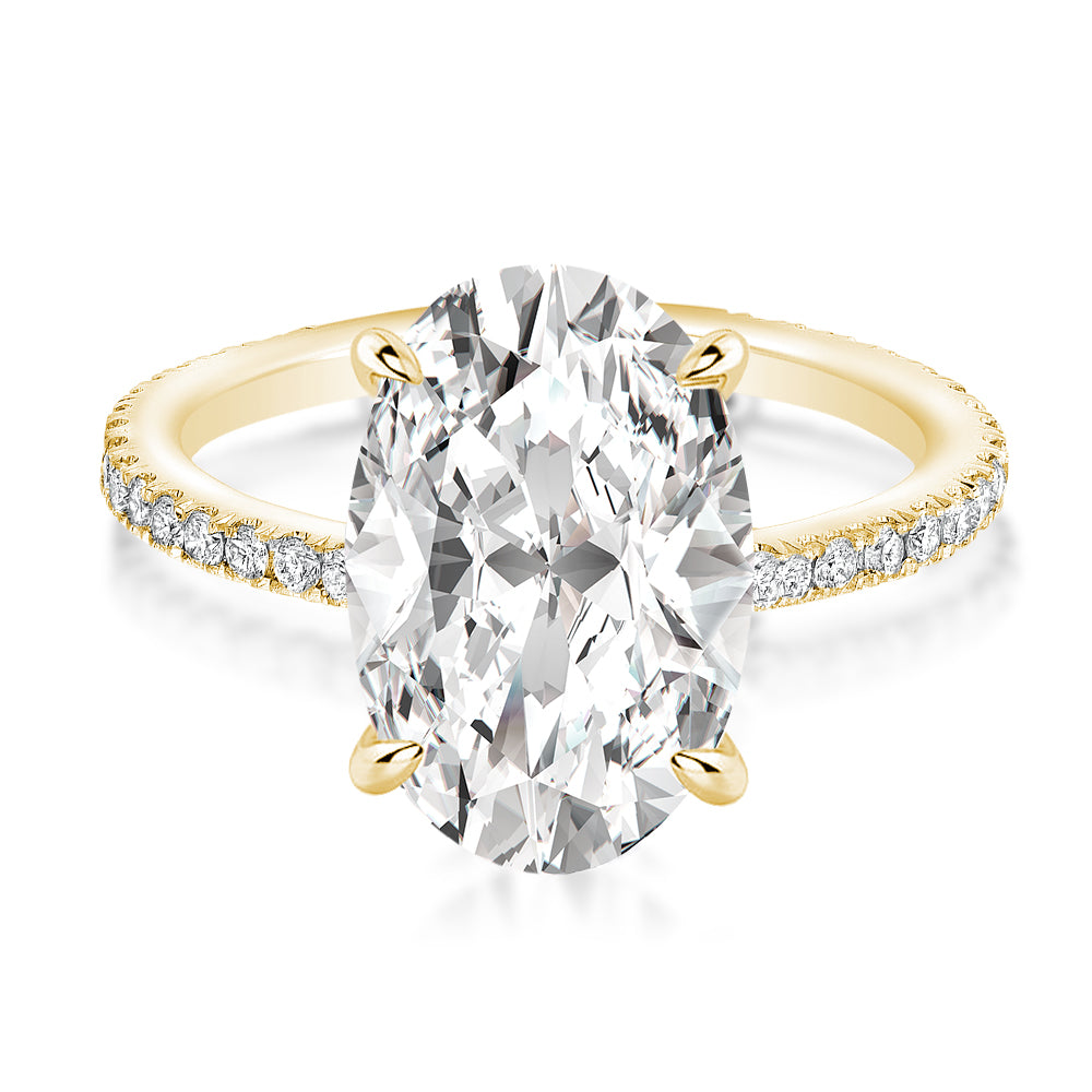 Moissanite 2.0 Ct ~5.5 Ct Oval Cut Pavé Yellow Gold Engagement Ring For Women