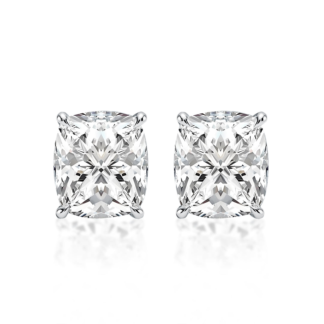 Rodiffy Moissanite 2.0 Ct Diamond White Gold 4 Prong Cushion Stud Earrings