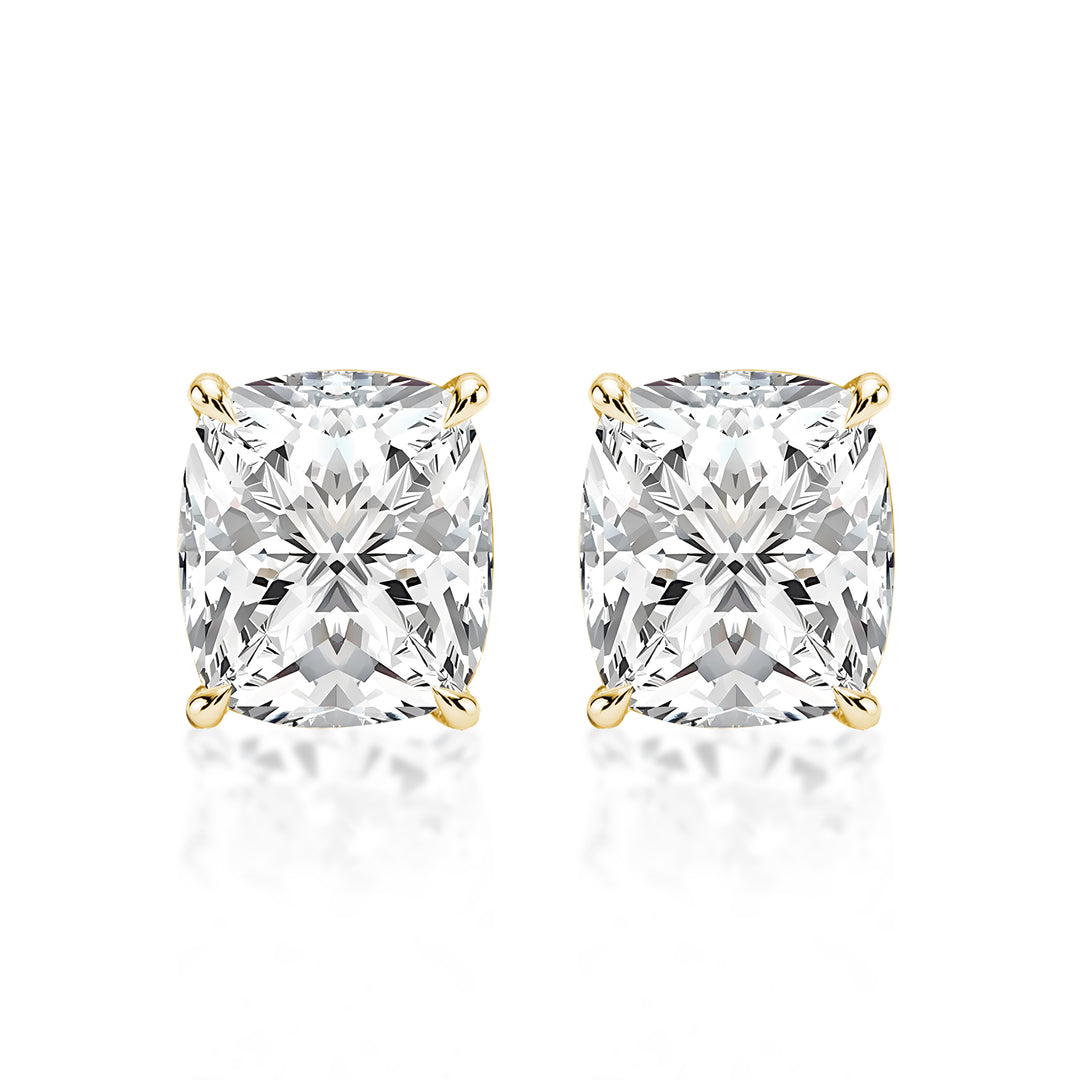 Rodiffy Moissanite 2.0 Ct Diamond Yellow Gold 4 Prong Cushion Stud Earrings