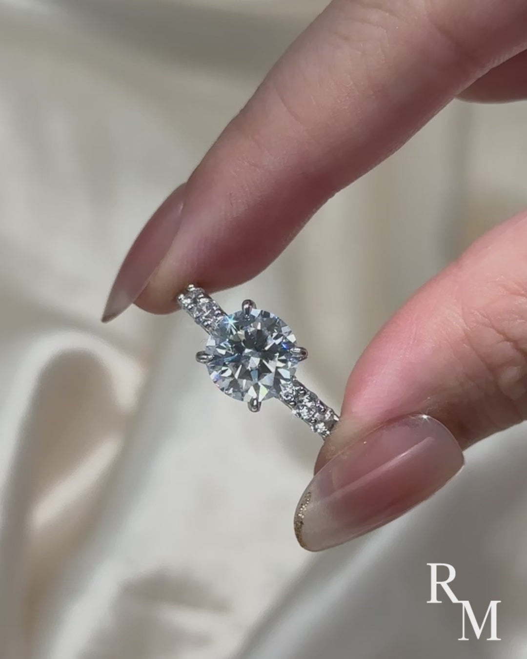 Rodiffy Moissanite 3.0Ct Round White Gold Engagement Ring