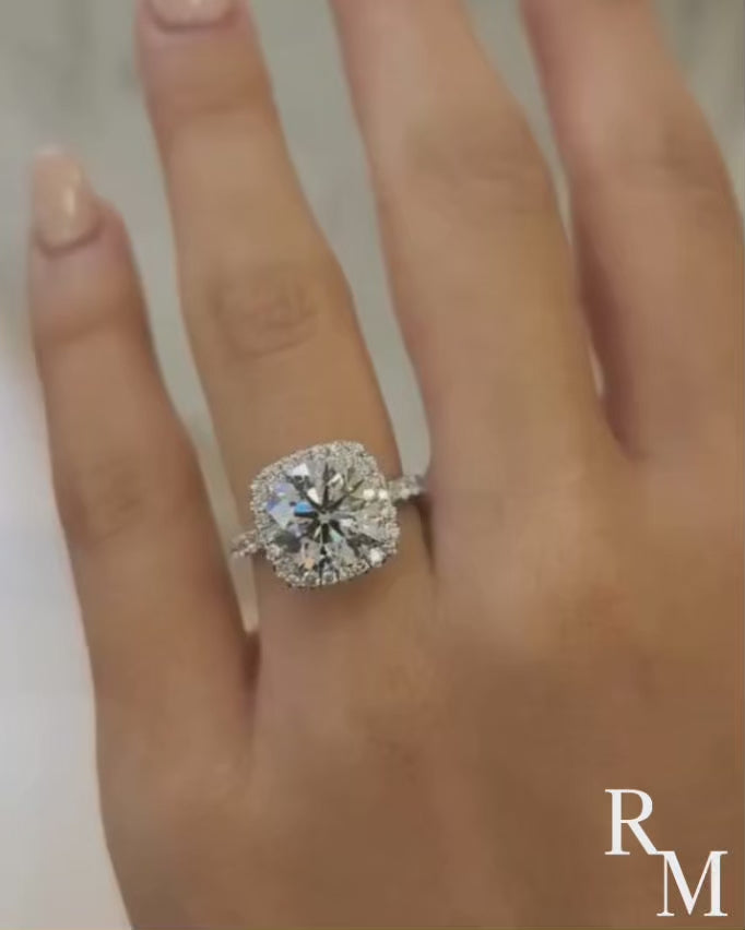 Rodiffy Moissanite 2.0 Ct Halo Round Cut White Gold Promise Ring